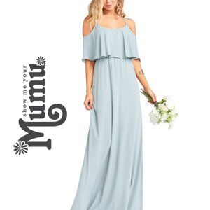 Show Me Your Mumu Light Blue Caitlin Ruffle Maxi Dress Size Small